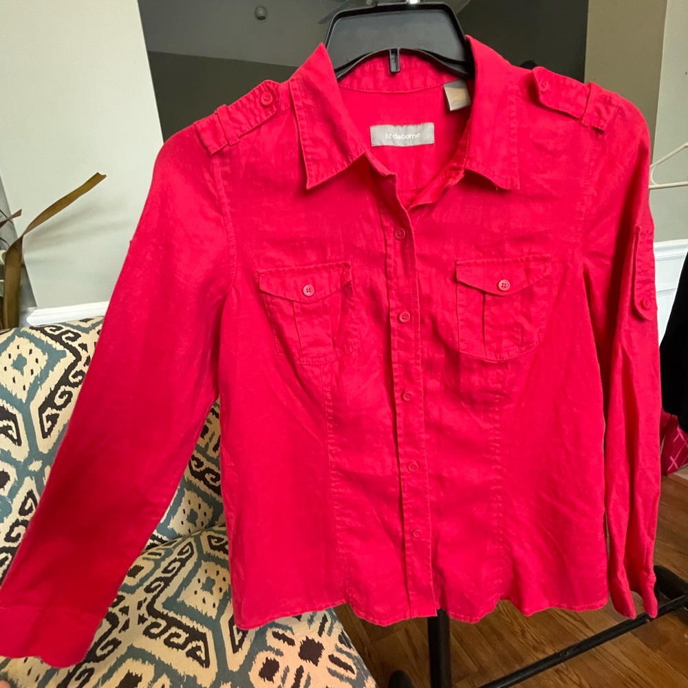 Liz Claiborne Women’s red linen Shacket petite medium